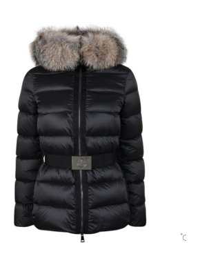 Moncler Black Belted Fur Trim Puffer Jacket