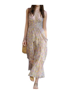 Chanel Printed Silk Chiffon Tiered Runway Midi Dress