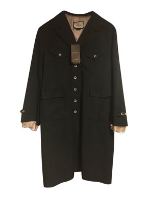 Gucci Runway Black Wool & Linen Coat with Embroidered back.
