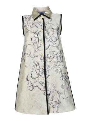 Prada runway special edition rabbit print 69% silk blend dress/gilet. Lined with silk blend.