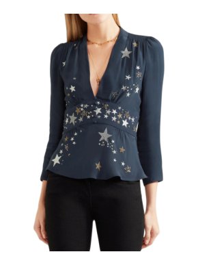 Rixo Navy Star Print Top