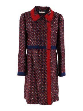 Prada Red & Blue Wool Blend Tweed Coat