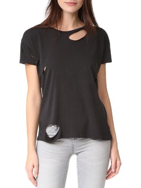 Anine Bing Cotton Black Distressed T-shirt