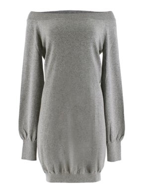 Alexander McQueen Longline Grey Cashmere Off- Shoulder Dress