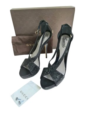 Gucci Black Crystal Embellished Sandals