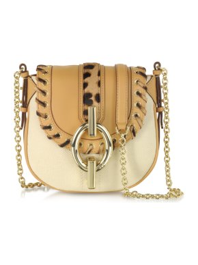 Diane von Furstenberg Natural Sutra Mini Leopard Laced Canvas Bag