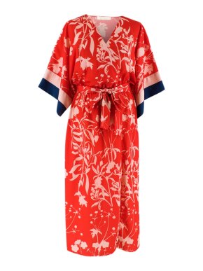 Borgo De Nor Red Wrap Dress with Floral Pattern