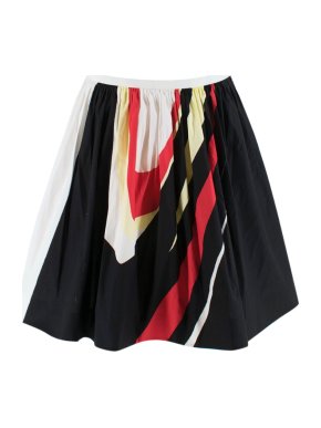 Prada Colour Blocked Printed A-Line Pleated Skirt