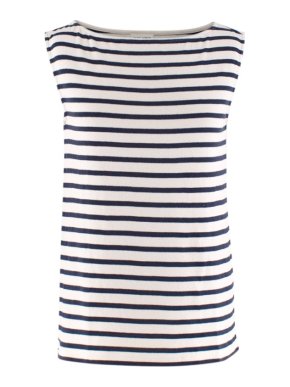Saint Laurent White & Blue Striped Sleeveless Top