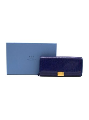 Smythson of Bond Street Large Blue Leather Jewellery Roll
