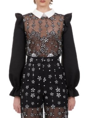 Self Portrait Deco Sequin Mesh Collared Top