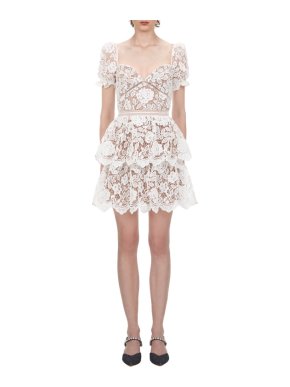 Self Portrait White Sweetheart Neckline Lace Mini Dress