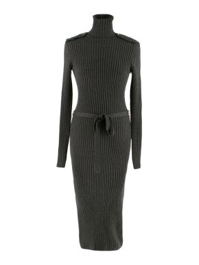 Wolford Grey Wool Blend Knitted Dress with Waist Belt