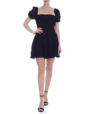 Self Portrait Black curled mini dress with micro sequins
