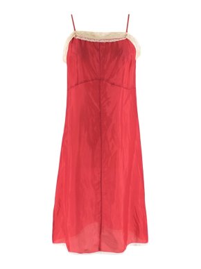 MIU MIU Silk Blend Pink Slip Dress with Lace Trim