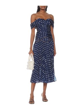 Self Portrait Sail Print Off-shoulder crêpe dress