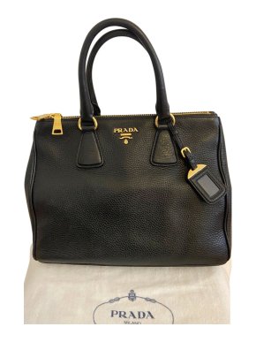 Prada black leather double zip tote bag
