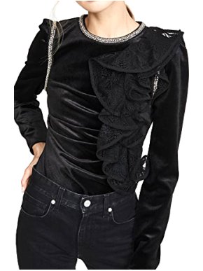 Self Portrait Black Velvet Ruffle Top