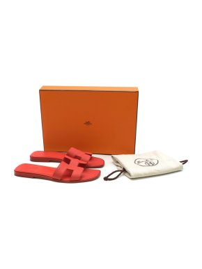 Hermes Rouge Pivoine Epsom Leather Oran Sandals