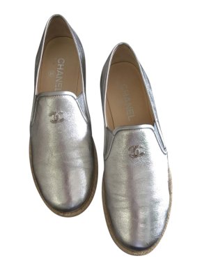 Chanel Metallic Silver Leather Espadrilles