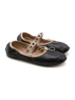 Valentino Leather Ballet Pumps with Rockstud Strap