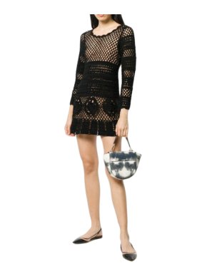 Self Portrait Black Crochet Knit Mini Dress