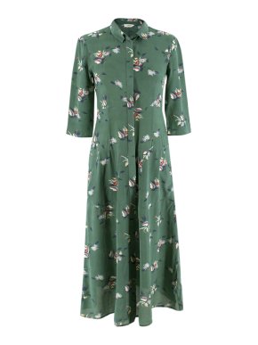 Ba&sh Button Down Green Silk Dress in Painty