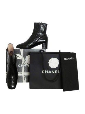 Chanel Black Patent Leather Ankle Boots