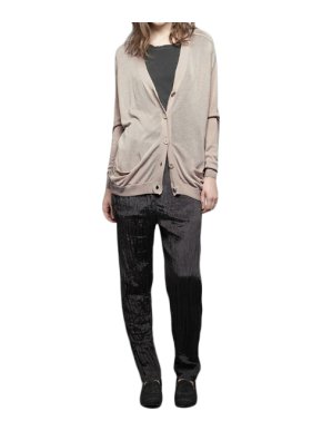 Acne Silk Blend Sand Relaxed Fit Cardigan