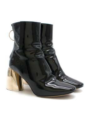 Ellery Black Patent Leather Heeled Ankle Boot with Gold Heel