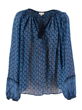 Talitha Blue Silk Summer Sheer Floral Blouse