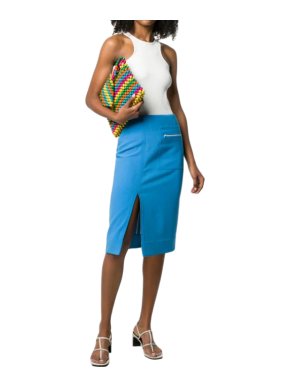 Kwaidan Editions Front Slit Blue Wool-Blend Midi Skirt