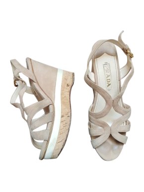 Prada Suede Cut-Out Wedge Sandals