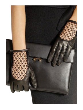 Gucci Black Leather & Mesh Gloves