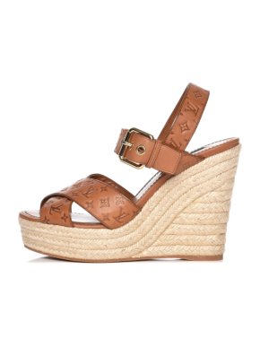 Louis Vuitton Calfskin Monogram Espadrille Wedge Sandals