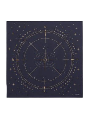 Chanel Blue & Gold Compass Print Silk Scarf