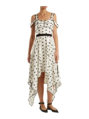 Self Portrait Handkerchief Hem Star Print Satin Dress