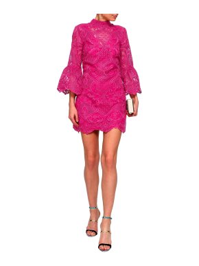 Perseverance London Embroidered Organza Velvet-Trimmed Mini Dress