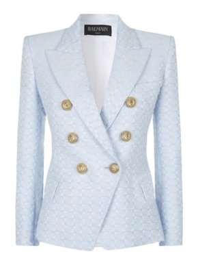 Balmain Pale Blue Embroidered Tweed Jacket