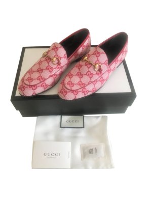 Gucci Hibiscus Red Monogram Jordaan Loafers