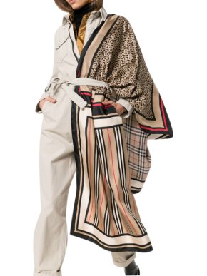 Burberry Monogram, Icon Stripe And Check Print Silk Scarf