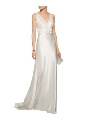Catherine Deane Olivia Platinum Embroidered Satin Gown