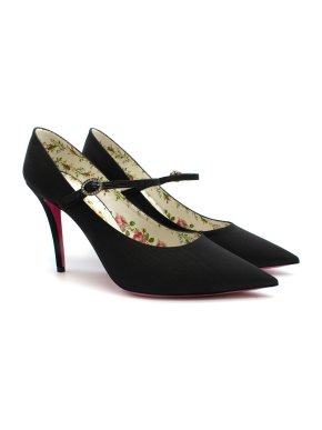Gucci Black Satin Floral Lined Virginia Satin Mary-Jane Pumps