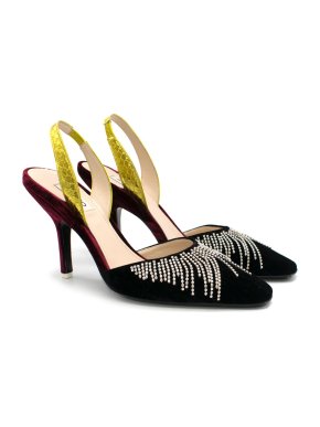 Attico Crystal-Embellished Slingback Velvet Pumps