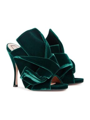 No.21 Emerald Green Velvet Bow Mules