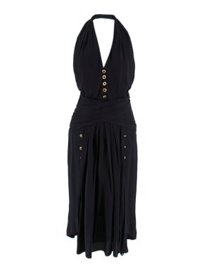 Chanel Boutique Black Silk Pleated Halterneck Dress