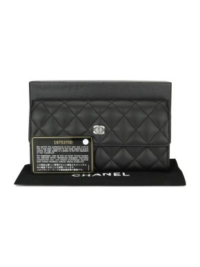 Chanel Quilted Leather Black Flap Wallet