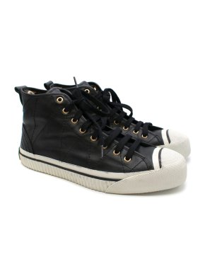 Burberry Black Leather Stitch Detail Hightop Trainers