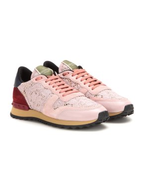 Valentino Pink Lace Rockstud Sneakers