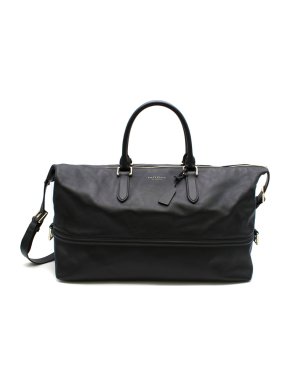 Smythson black leather weekend bag